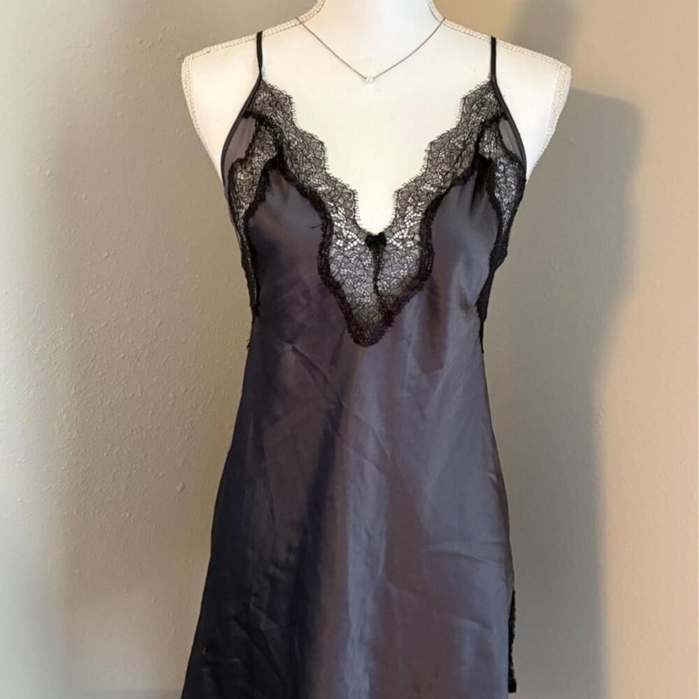 Victoria's Secret black lace slip dress with lace trim